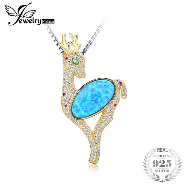 

jewelrypalace deer 11ct created black opals nano russian simulated emeralds pin pendant necklaces fashion jewelry, Silver