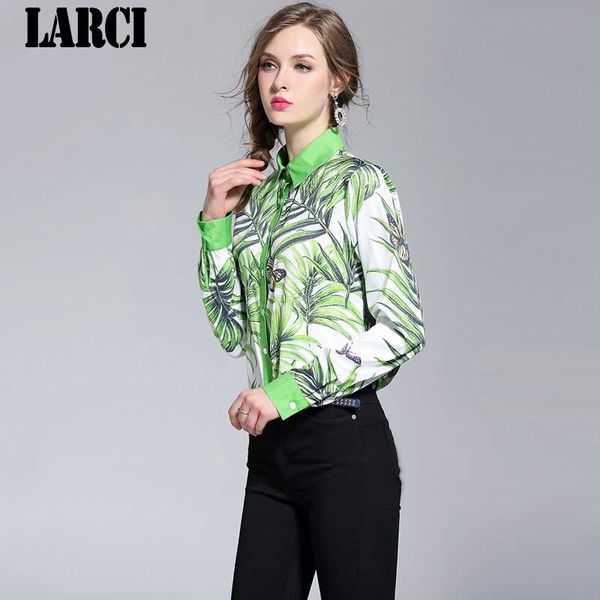 

larci womens and blouses 2018 summer long sleeve turn down collar leaves print chiffon blouse work office wear n3625, White