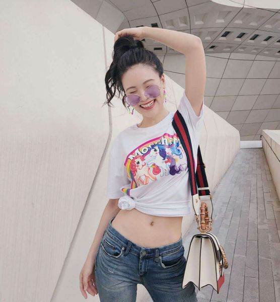 

новые прибыли мода женщины лето Vetement Macaron Единорог футболка Женская с коротким ру