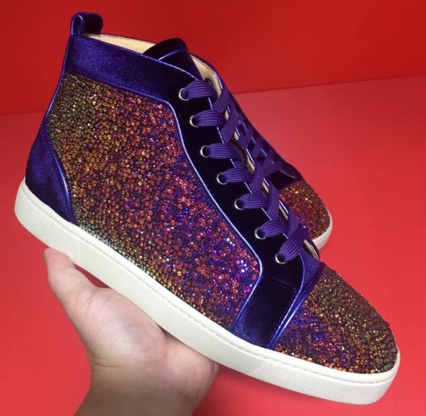 

2018 роскошные дизайнер красные нижние обувь для мужчин женщин высокого верха блестками блеск мода кроссовки мужские женские партии квартиры повседневная обувь 35-46