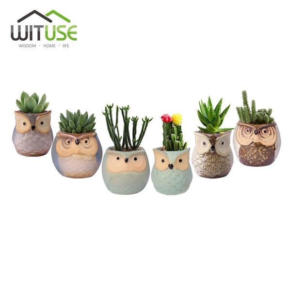 2020 Wituse 6x Cute Owl Face Ceramic Flower Pots Small Glazed - Garden Plant Pots With Faces 2020 Wituse 6x Cute Owl Face Ceramic Flower Pots Small Glazed - Garden Plant Pots With Faces