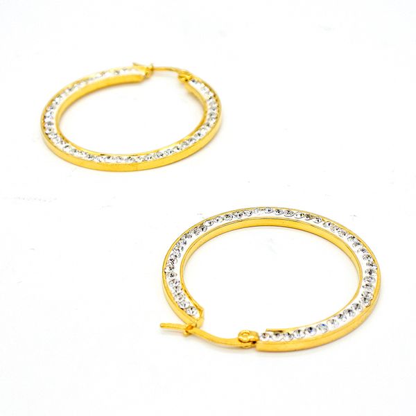 

amumiu pendientes mujer crystal white gold big circle classic hoop earrings gold stainless steel earring for women hze039, Golden;silver