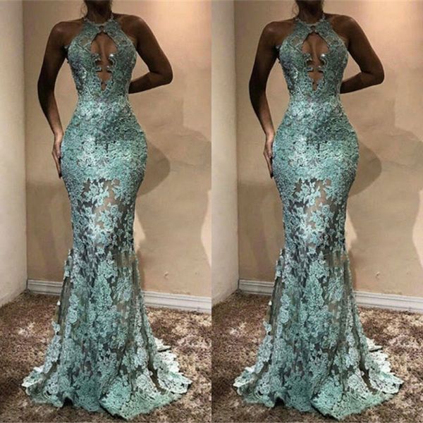 

мятно-зеленый 2018 русалка платье вечерняя одежда замочная скважина шеи кружева аппликация пром платья плюс размер платья для особых случаев, Black;red