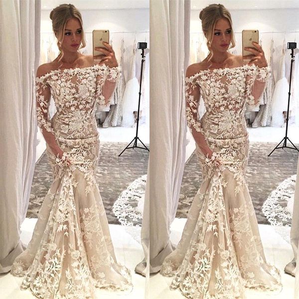 

elegant white lace mermaid evening dresses off shoulder long sleeves sweep train gorgeous prom party dress, Black;red