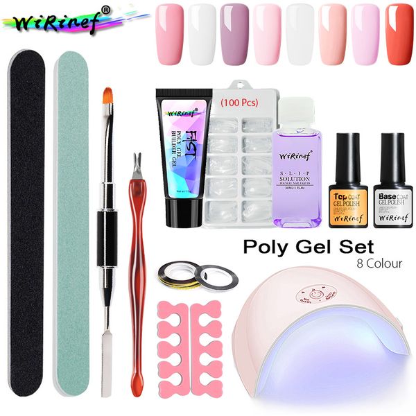 

wirinef poly gel set fast builder nail extension uv gel clear pink lacquer kit nail art primer 36w uv dryer set, Red;pink