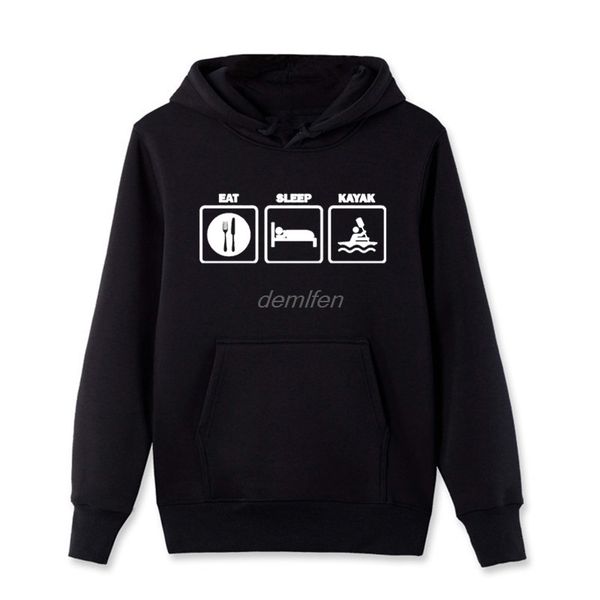 

men's casual cotton pullover sweatshirt novelty eat sleep kayak fish canoe funny print hoodie spring winter fleece hooded, Black