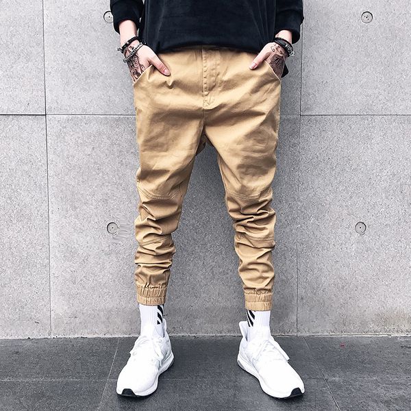 

fashion casual safari style cargo pants pockets baggy army pantalon homme full length pants baggy kanye west trousers, Black