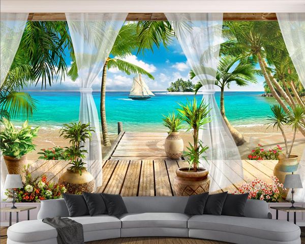 

tapety 3d modern p wallpaper 3d stereoscopic balcony sea view 3d wallpaper living room wall papers home decor