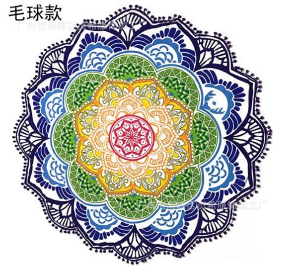 

polygonal print tassel round bath towel yoga mat lotus colorful beach towel blanket suntan shawl manufacturer, Blue;gray