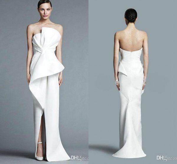 

elegant white strapless sheath formal evening dresses with ruched side split zipper back floor length prom gowns custom made bc0116, Black;red