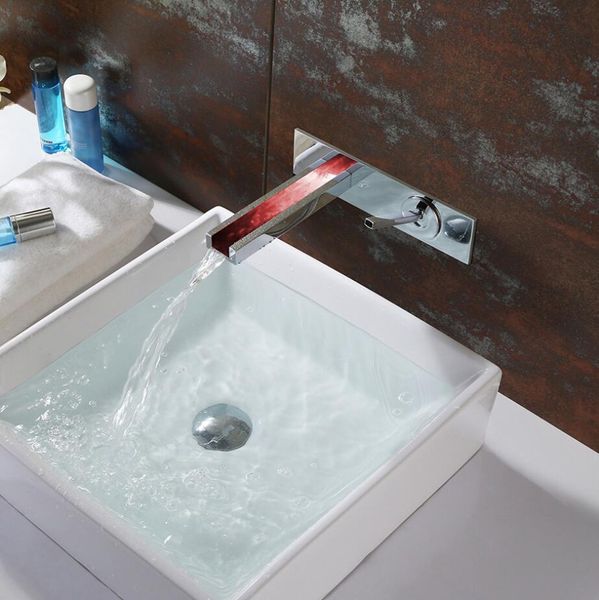 

europe style fashion led bathroom tap self-power three color sensor change solid brass chrome finish in wall conceal faucet mixer tap
