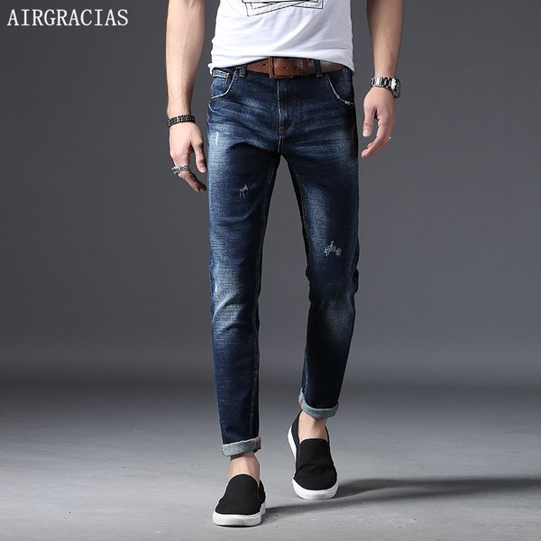 

airgracias 2018 new brand men jeans pants dark color wash jeans casual for men elasticity cotton four season denim jean, Blue