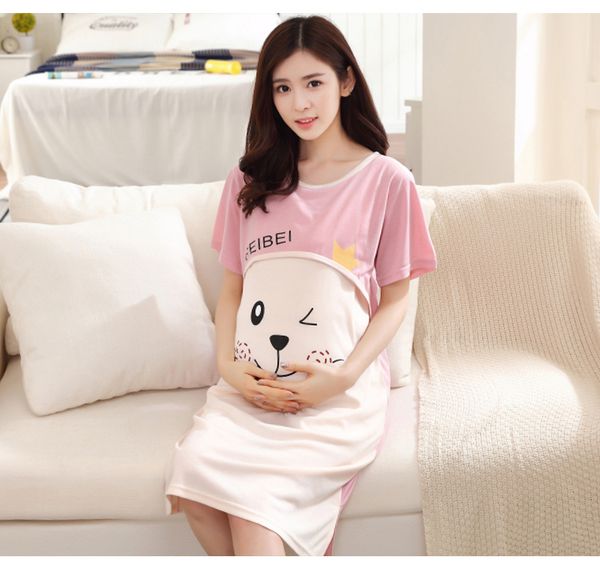 

breastfeeding clothing maternity dresses cute character breathable loose short o neck pregnant nursing dress, White