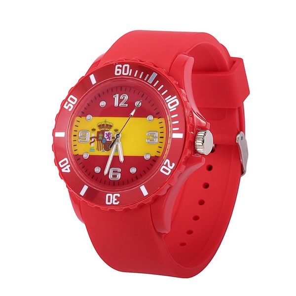 

spanish flag pattern football watch quartz watch red silicone casual school soft comfortable fashion sports wristwatches, Slivery;brown