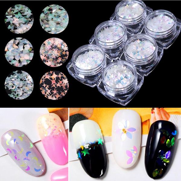 

6pcs/set nail glitter sequins flakes mix size paillette manicure 3d nail art decorations acrylic uv gel diy nails accessoires, Silver;gold