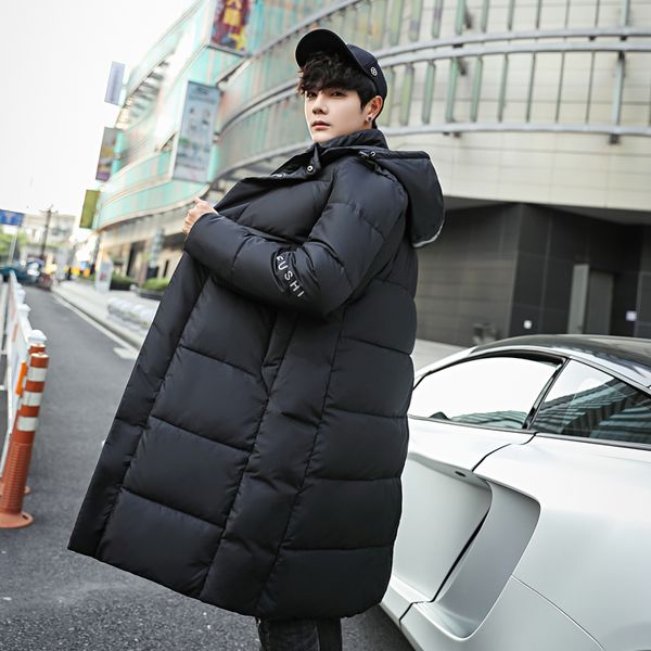 

brand men's parka homme fashion style men's long coat thick warm winter jacket overcoat men, Black