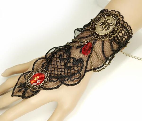 Heiße Art Goth Punk-Stil Vintage Spinnennetz Hände Großhandel Damen schwarz Persönlichkeit Spitze Armband Mode klassische zarte Eleganz