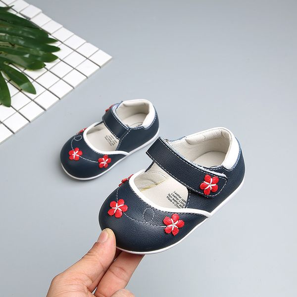 

beauty baby girls floral sewing princess leather shoe soft sole comfortable toddle flats crib shoe, Black;grey
