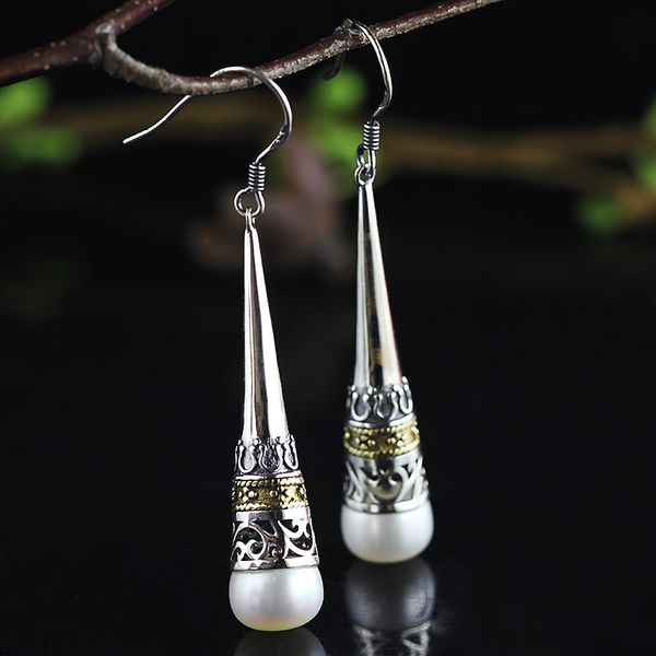 

2018 direct selling earings fashion jewelry amorous feelings national wind earrings s925 pure ornaments hollow out pearl jewels, Golden;silver