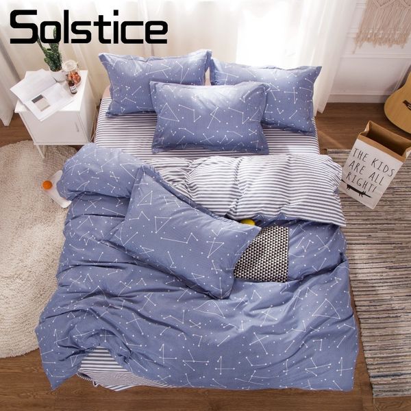 

solstice home textile constellation galaxy bed linen 3/4pcs duvet cover pillowcase sheet boy girl kid teens bedding sets stripe