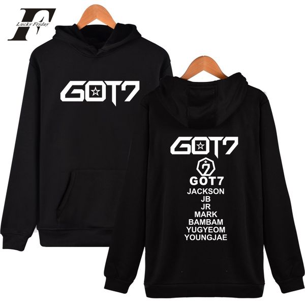 

got7 2017 korean groups spring autumn cap cotton hoodies sweatshirt men/women kpop hoodies streetwear plus size, Black