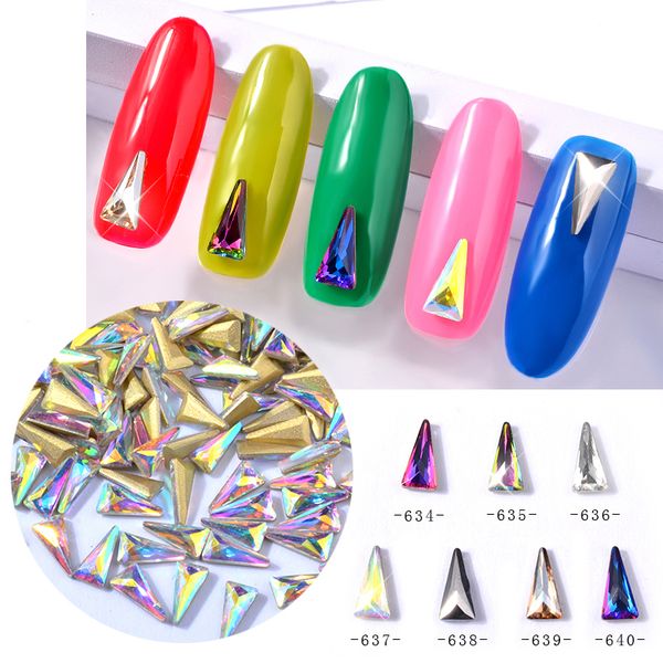 

elecool 5 pcs 7 colors nail ornaments long pointed triangle rhinestones jewelry nail art 3d manicure beauty decorations glitter, Silver;gold