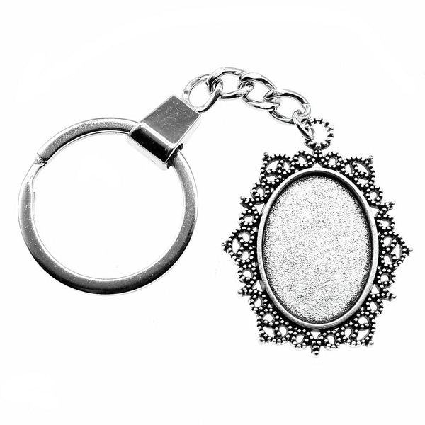 

6 pieces key chain women key rings car keychain for keys popular single side inner size 18x25mm oval cabochon cameo base tray bezel blank, Slivery;golden