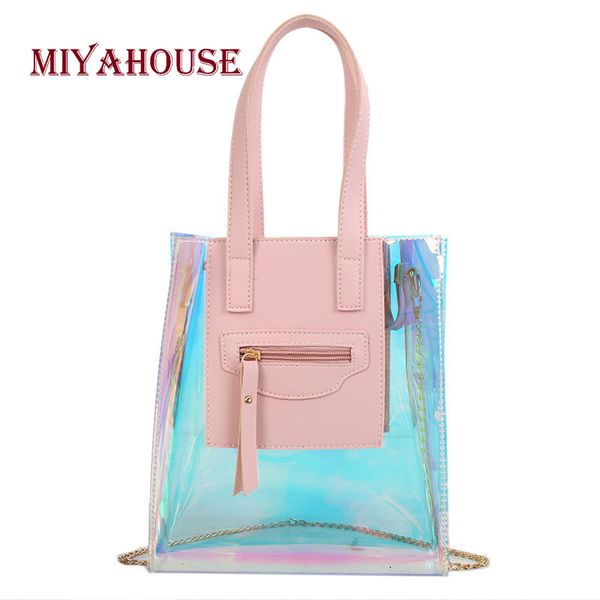 

miyahouse candy color laser handbags female fashion jelly shoulder bag korean women pvc transparent bag girls messenger bags