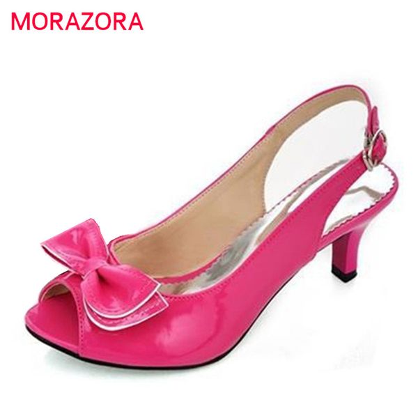 

morazora colors women sandals peep toe ladies high heels sandals bowtie party wedding shoes woman slingbacks pumps, Black