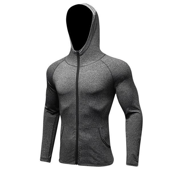 2020 Men Quick Dry Hoodies Running Sweatshirt Slim Fit Zip Up Fitness