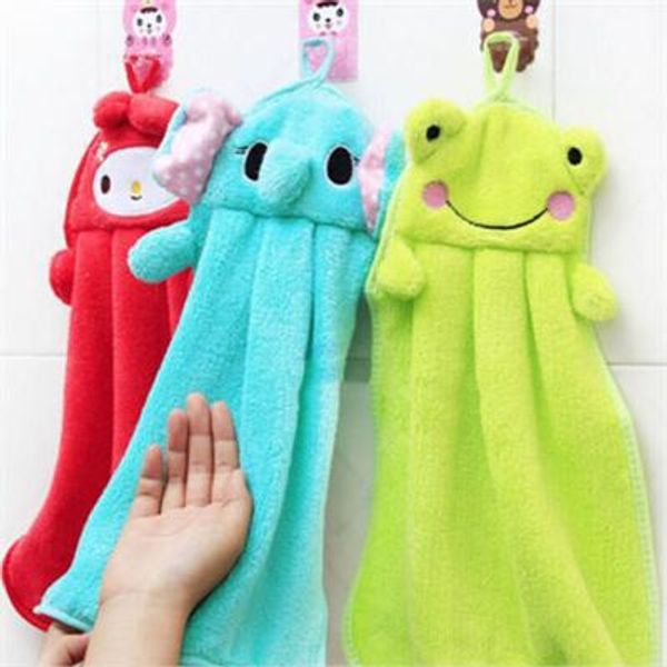 

1pc nursery hand towel soft plush fabric lovely cartoon animal hanging wipe bathing towel -15
