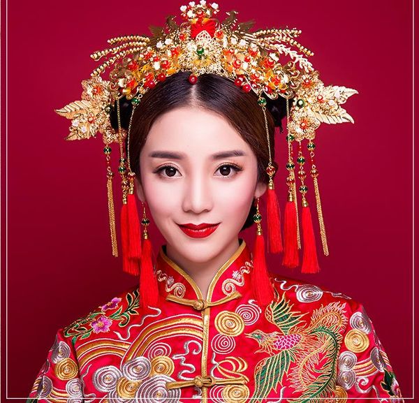 

chinese red dress costume headdress ornaments wedding accessories, Silver
