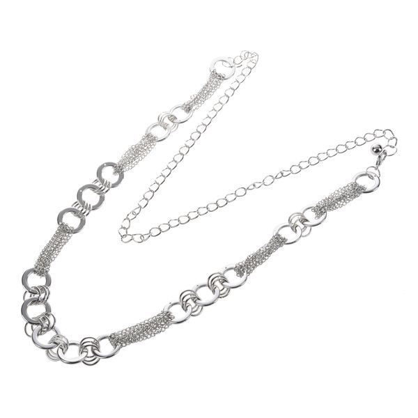 

sodial(r) silver tone hoops multi strand links metal cinch waist chain belt for lady, Black;brown