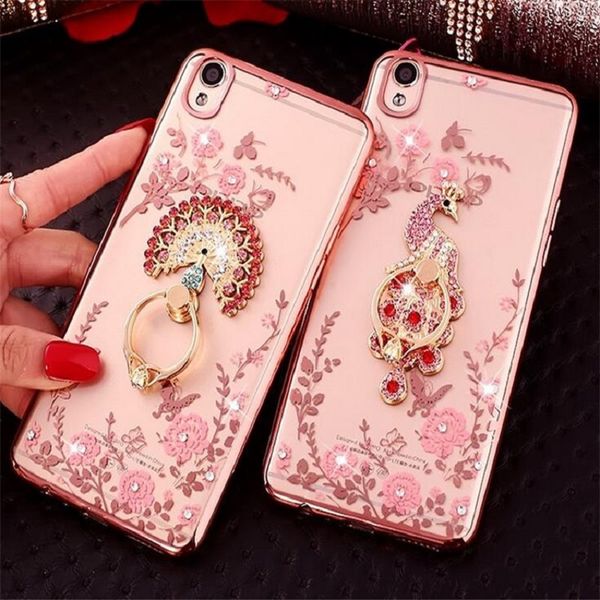 

Bling Diamond Ring Holder Case Secret Garden Flower Crystal TPU Cover For iPhone X Xr Xs Max 8 7 6S Plus Samsung S8 S9 Plus Note 9 8