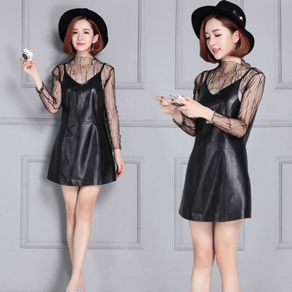 

2018 new fashion genuine sheep leather skirt k168, Black
