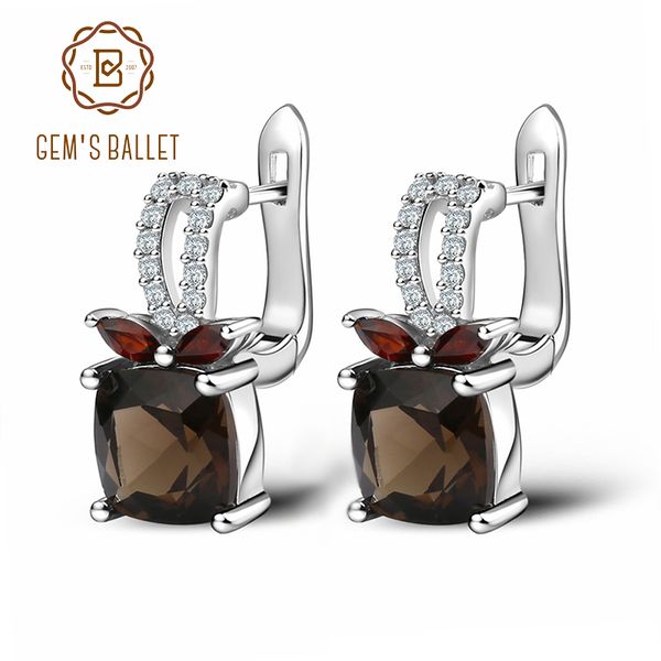 

gem's ballet 2.2ct smoky quartz genuine 925 sterling silver natural gemstone clip earrings for women wedding engagement jewelry, Golden;silver