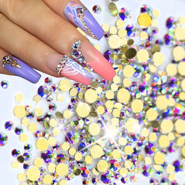 

1440pcs/pack new ss3-ss12 nail art glitter rhinestones ab gold 3d glass crystal flat back for nail salon decoration sanj246, Silver;gold