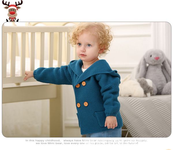 

baby boy вязание кардиган сплошной цвет осень-зима свитера для девочек детей с длинным рукавом с капюшоном пальто и пиджаки детская одежда к, Black