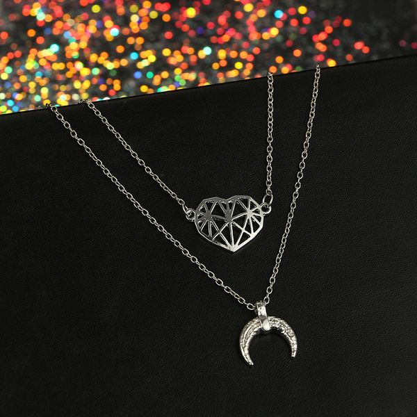 

gereit bohemia fashion silver color hollow love heart crescent pendant necklaces for women girls moon statement jewelry gifts