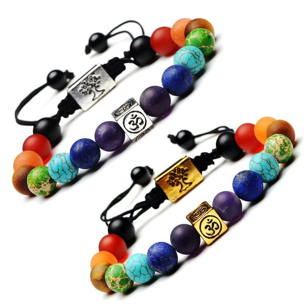 

7 chakra tree of life charm bracelets multicolor beads natural stone weave rope bracelet women men yoga bracelets, Black