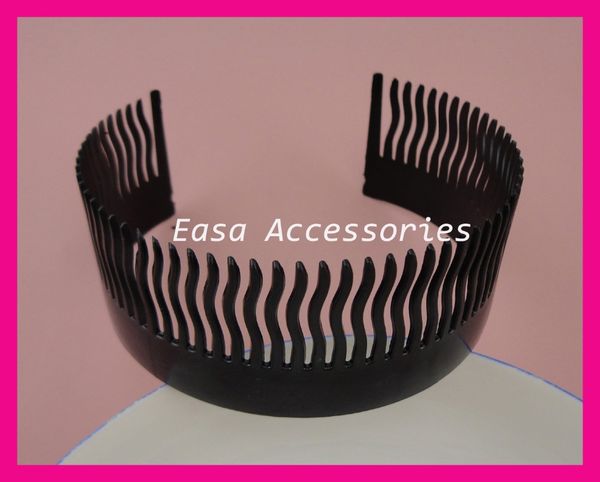

10pcs 60teeth 4.0cm heigth 24.0cm length black full teeth flexible plastic side combs,teethed comb headbands for diy hairstyles, White;golden