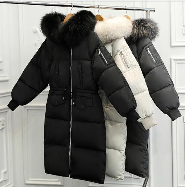

2018 new winter thickening long section fur collar hooded cotton jacket coat outerwear parkas jackets, Black