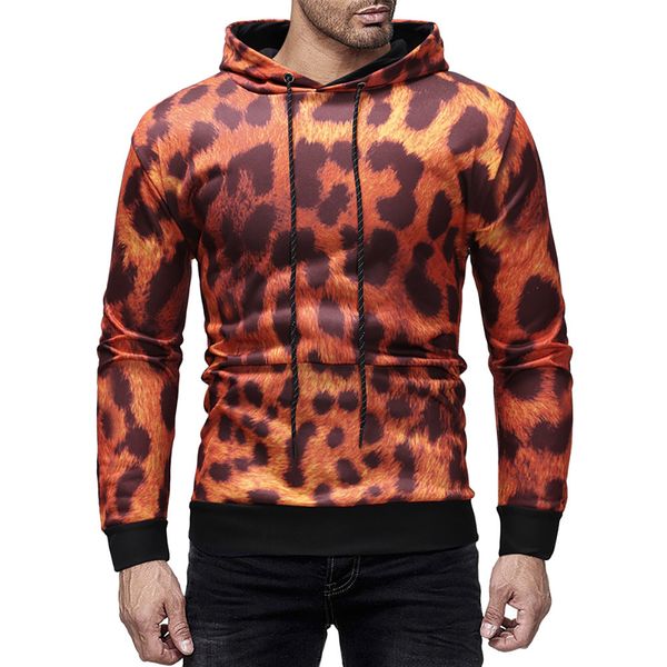 

leopard pullover outwear male fashion patchwork sweatshirt tracksuits for men autumn winter outwear blouse hoodies, Black