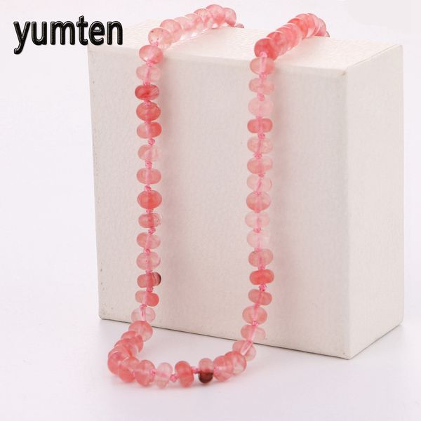 

yumten cherry quartz gem power necklace round stonenatural crystal stonejewelry women gift heart gothic colar anime pingente, Silver