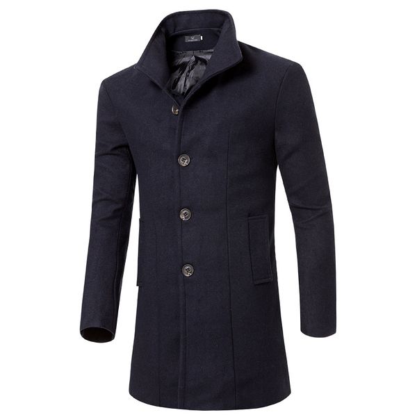 

long woolen coat men winter thicken trench wool coats mens casual silm fit warm windbreaker jacket palto mens peacoat overcoat, Black