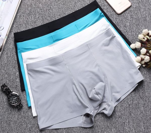 Roupa interior dos homens de seda de gelo One Piece Respirável Boxer Briefs 4Colors (azul / cinza / branco / preto))