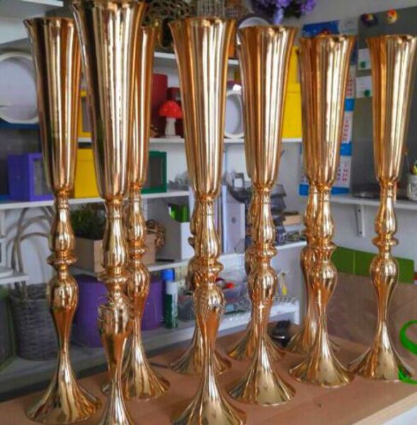 

Shiny gold wedding flower va e 88cm tall table centerpiece metal gold flower trumpet for wedding home decoration