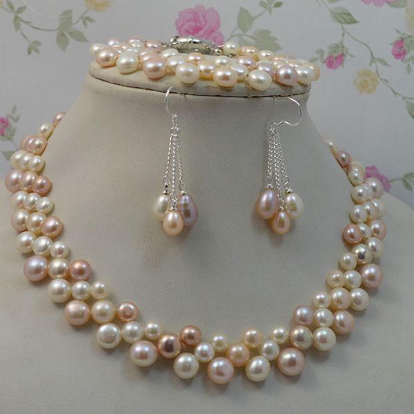 

natural pearl jewellery set multicolor woman freshwater pearl necklace bracelet earrings 925 silver fine jewellery, Black