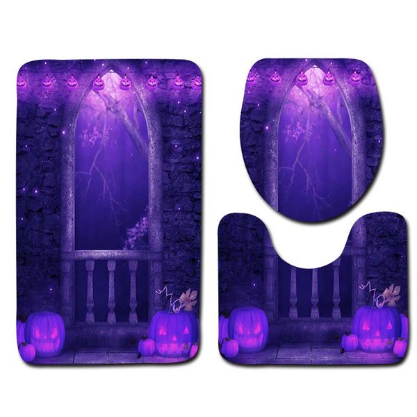 Migliore qualità 3 pezzi / set Tappetino antiscivolo per bagno Morbido tappeto serie modello Halloween + Coperchio Copriwater + Tappetino da bagno - 7 stili