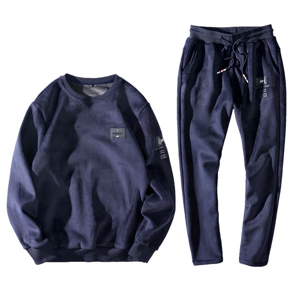 

Новый 2018 Зимний Теплый Велюровый Спортивный Костюм Мужчины 2 Шт. O-образным Вырезо